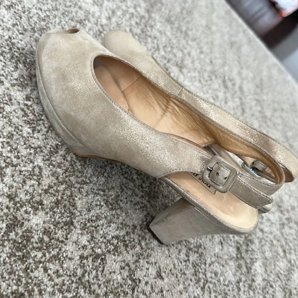 Paul Green Tan Leather Slingback Platform Heels 10